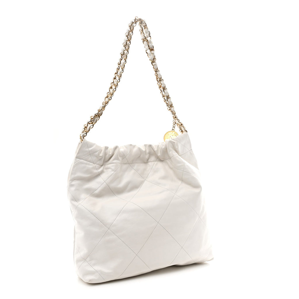 Shiny Calfskin Quilted Small Chanel 22 White