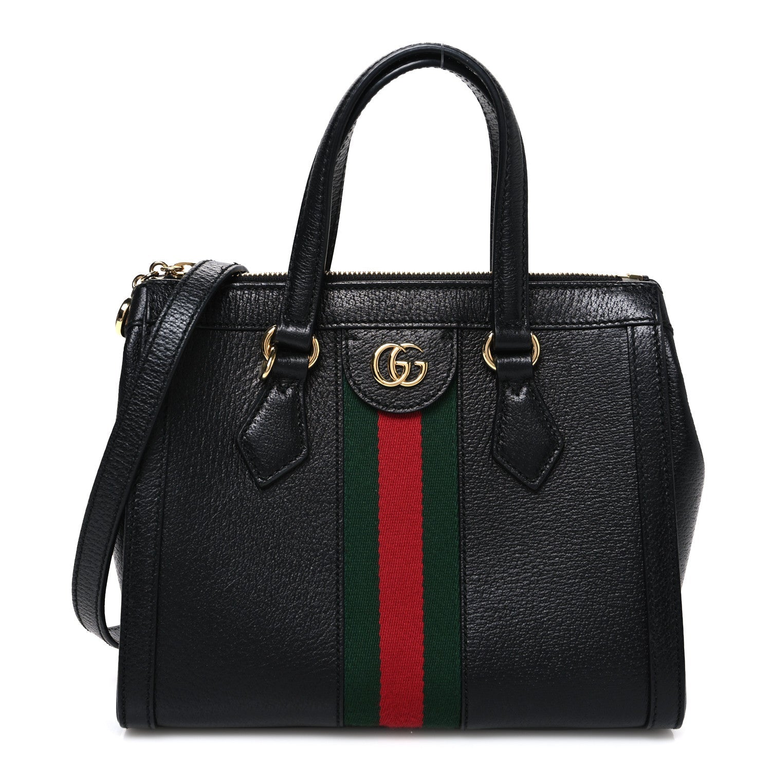 Textured Calfskin Web Small Ophidia Tote Bag Black