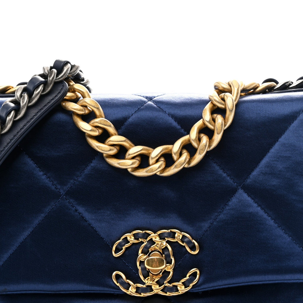 Satin Quilted Medium Chanel 19 Flap Blue