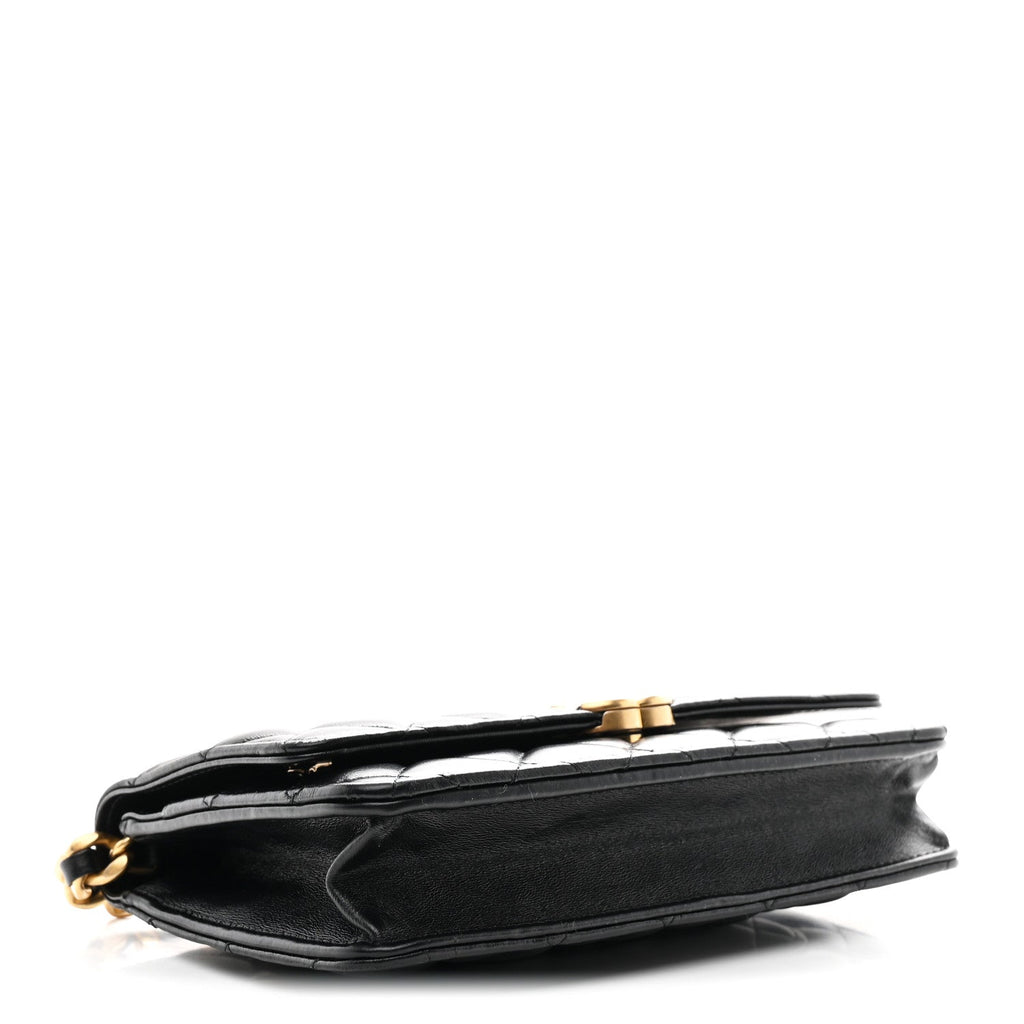 Lambskin Resin Quilted Wallet On Chain WOC Black