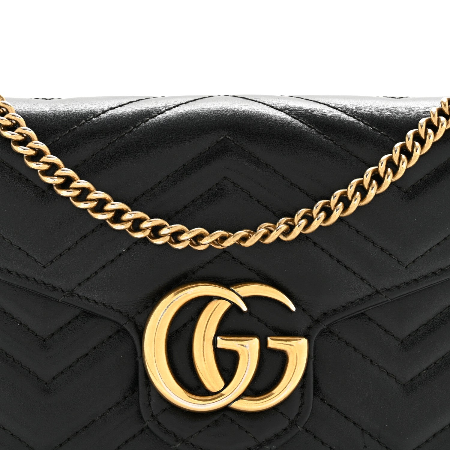 Calfskin Matelasse GG Marmont Chain Wallet Black