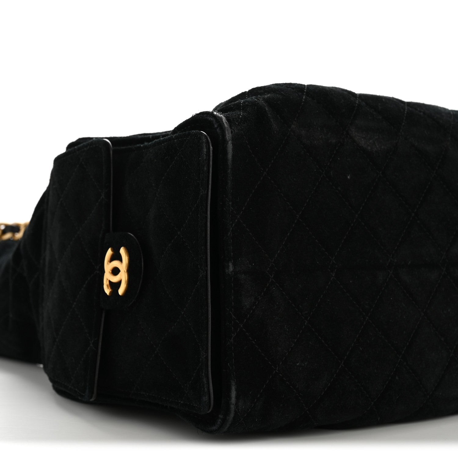 Suede Quilted Medium Chanel 25 Handbag Black