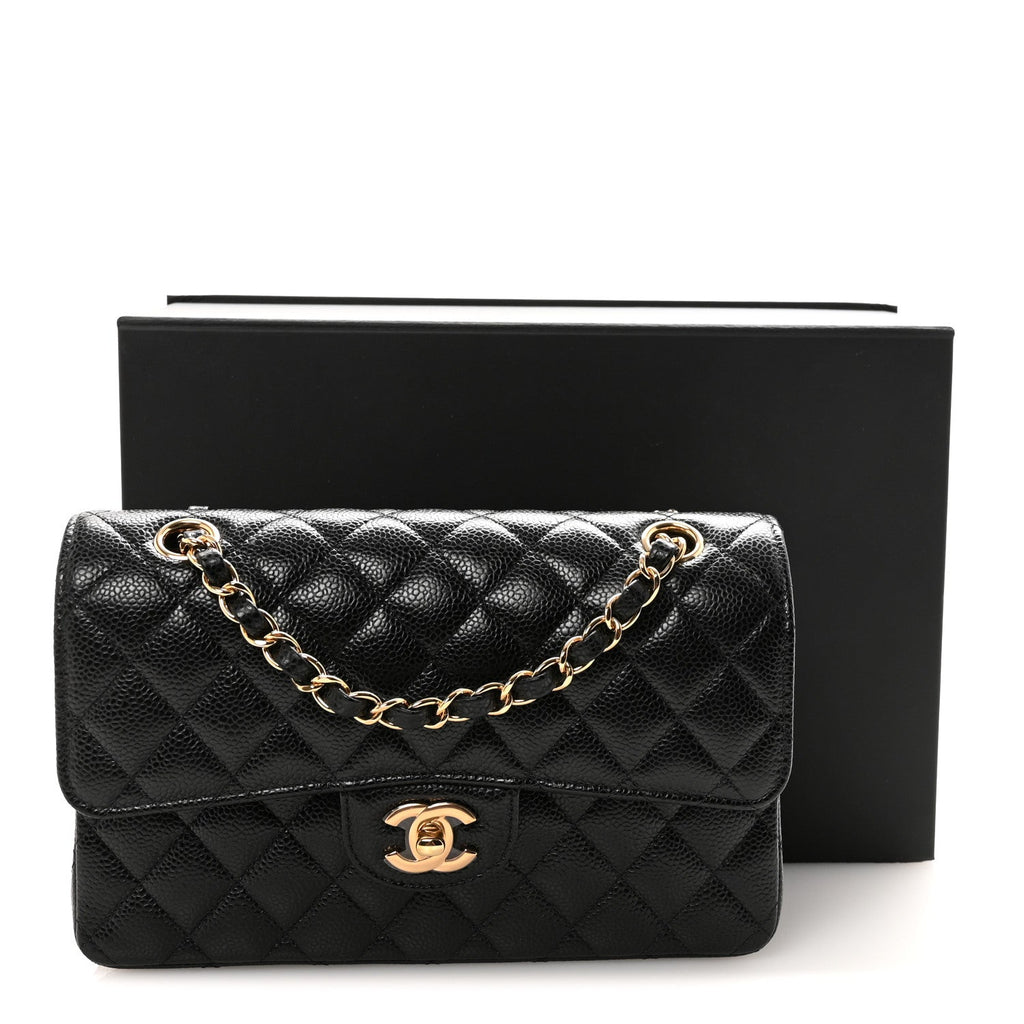 Caviar Quilted Small Double Flap Black