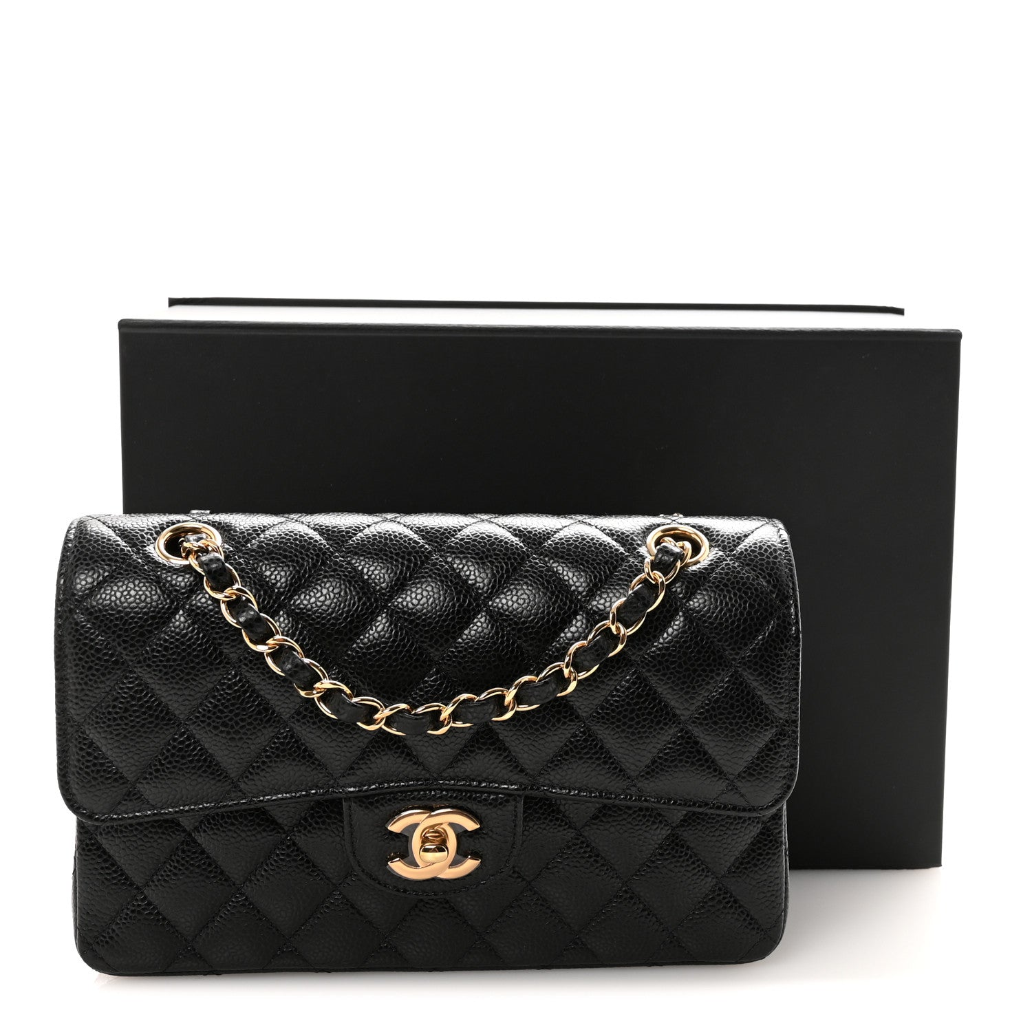 Caviar Quilted Small Double Flap Black