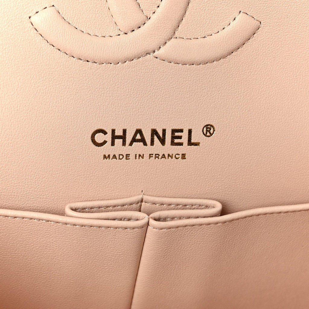 Caviar Quilted Medium Double Flap Light Beige