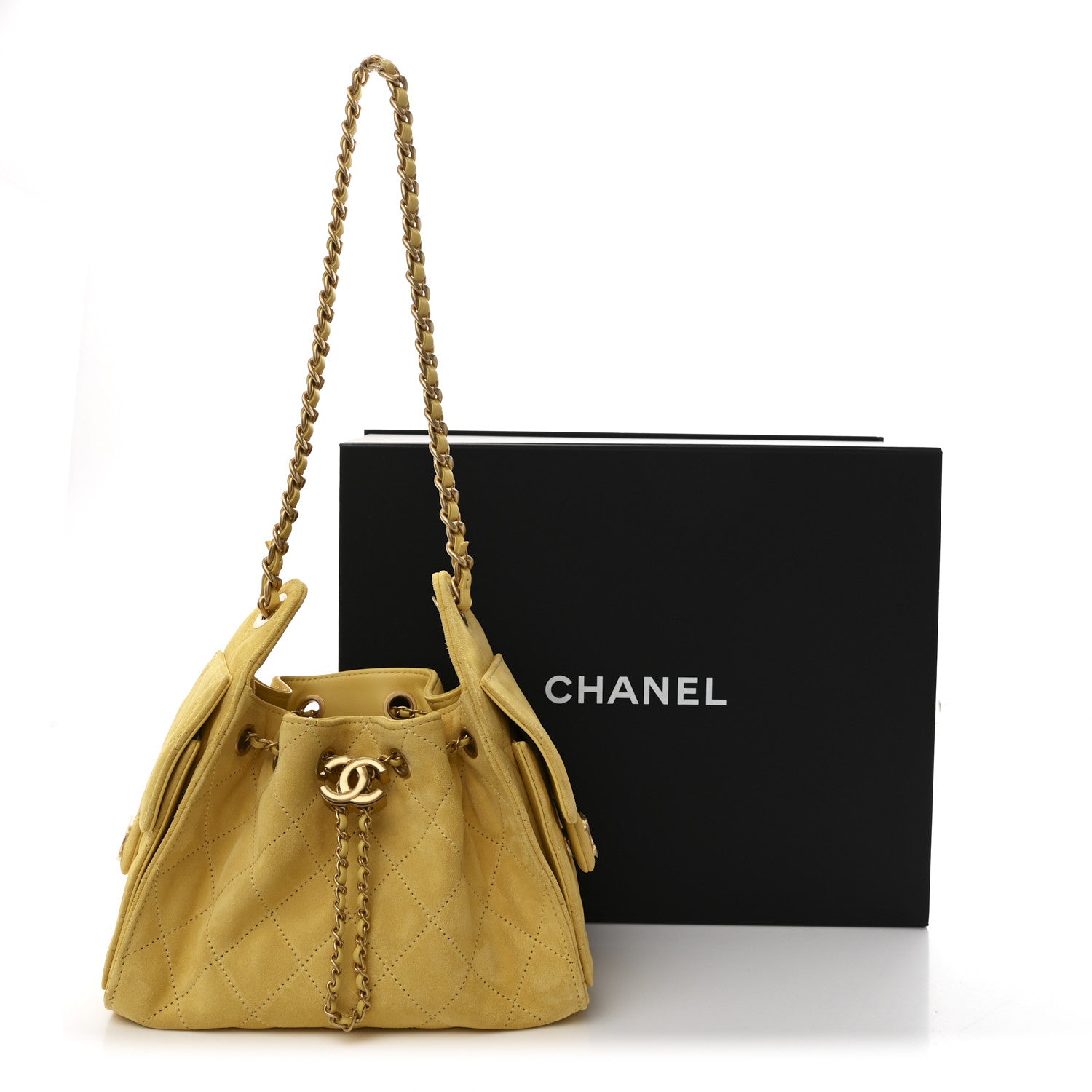 Suede Quilted Mini Chanel 25 Handbag Yellow
