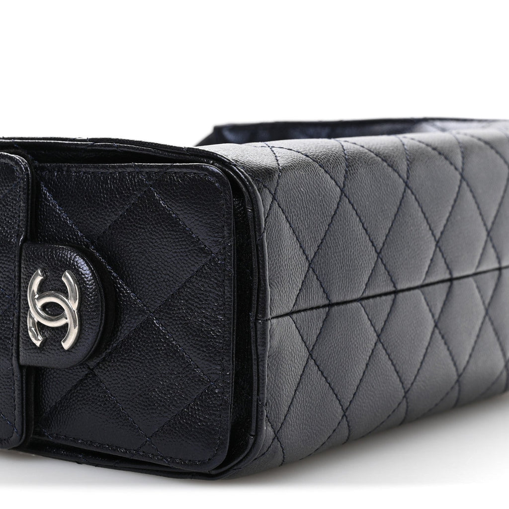 Metallic Caviar Quilted Mini Chanel 25 Handbag Dark Blue