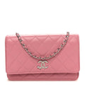 Lambskin Quilted Crystal Star Wallet On Chain WOC Pink