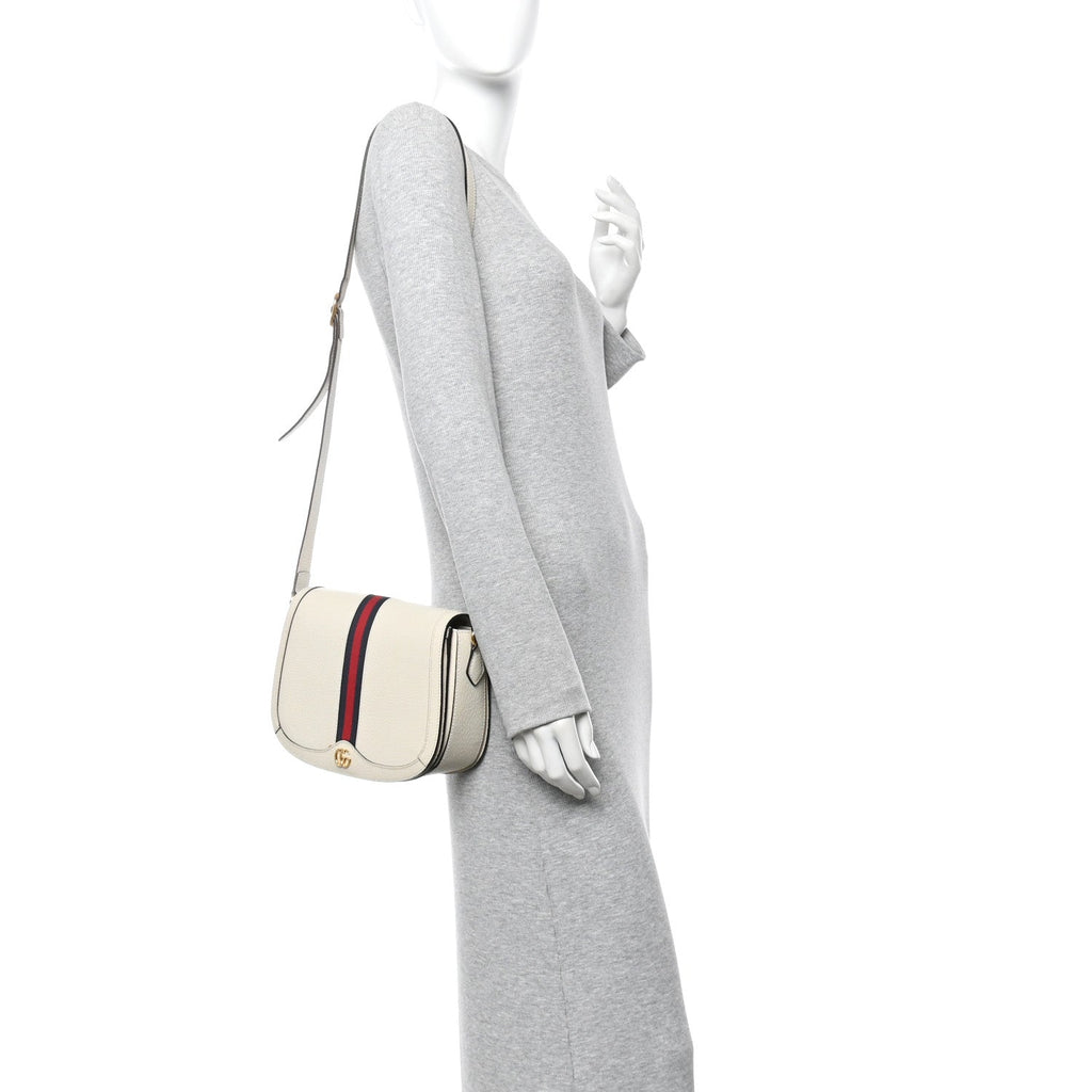 Textured Calfskin Small Ophidia Flap Messenger Bag Mystic White
