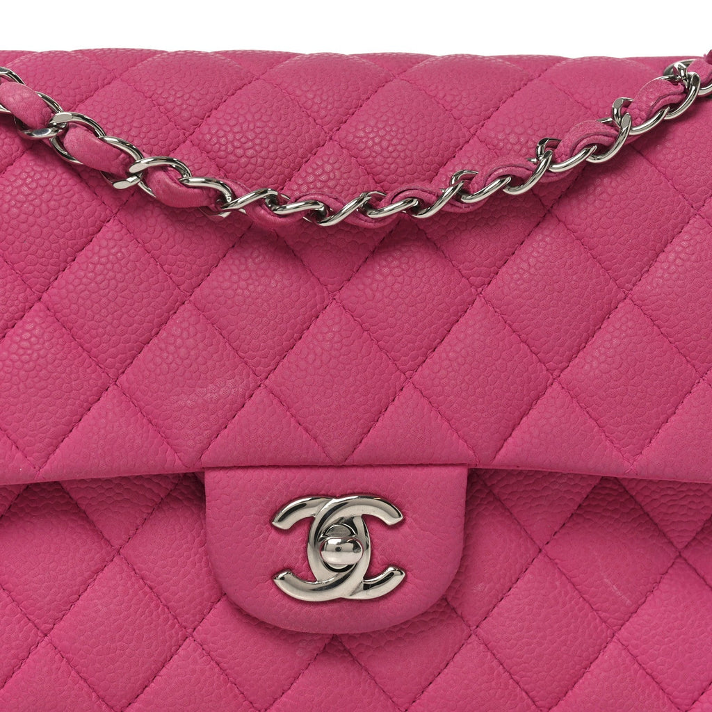 Iridescent Caviar Quilted Medium Double Flap Pink