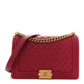 Lambskin Quilted New Medium Boy Flap Dark Red