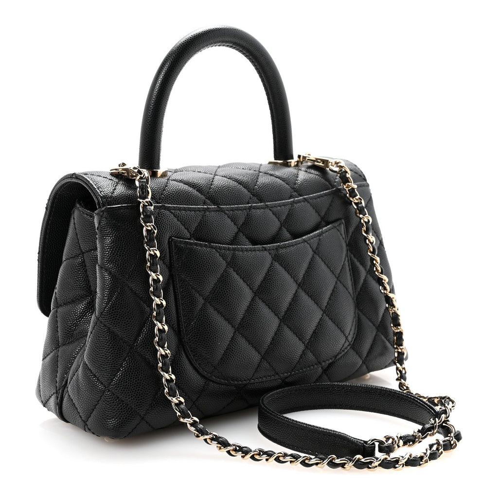 Caviar Quilted Mini Coco Handle Flap Black
