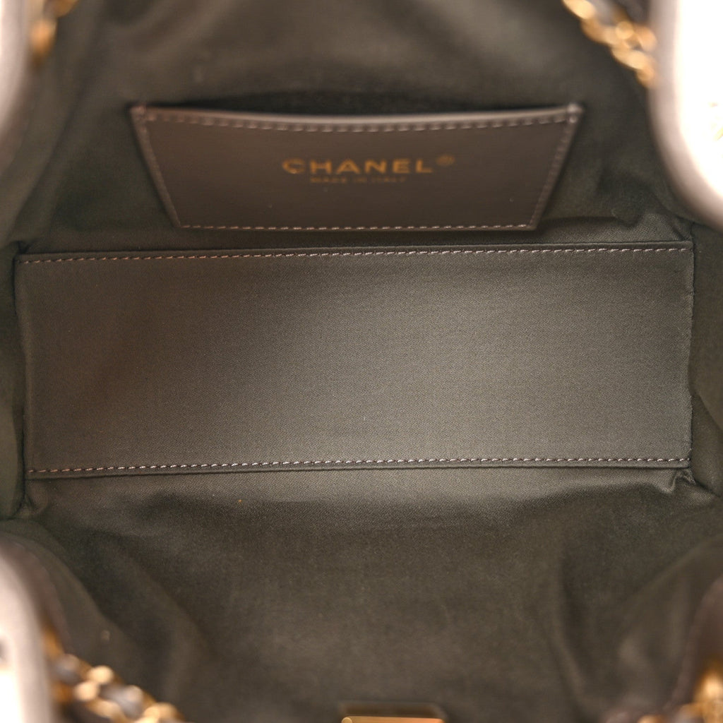 Suede Quilted Mini Chanel 25 Handbag Dark Grey