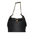 Washed Denim Quilted Medium Chanel 25 Handbag Black