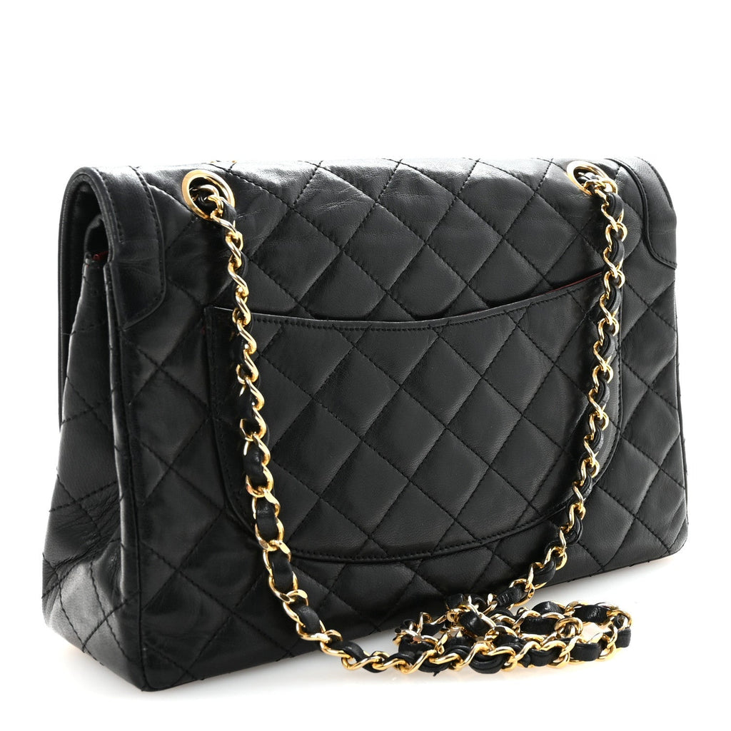 Lambskin Quilted Medium Double Flap Bag Black