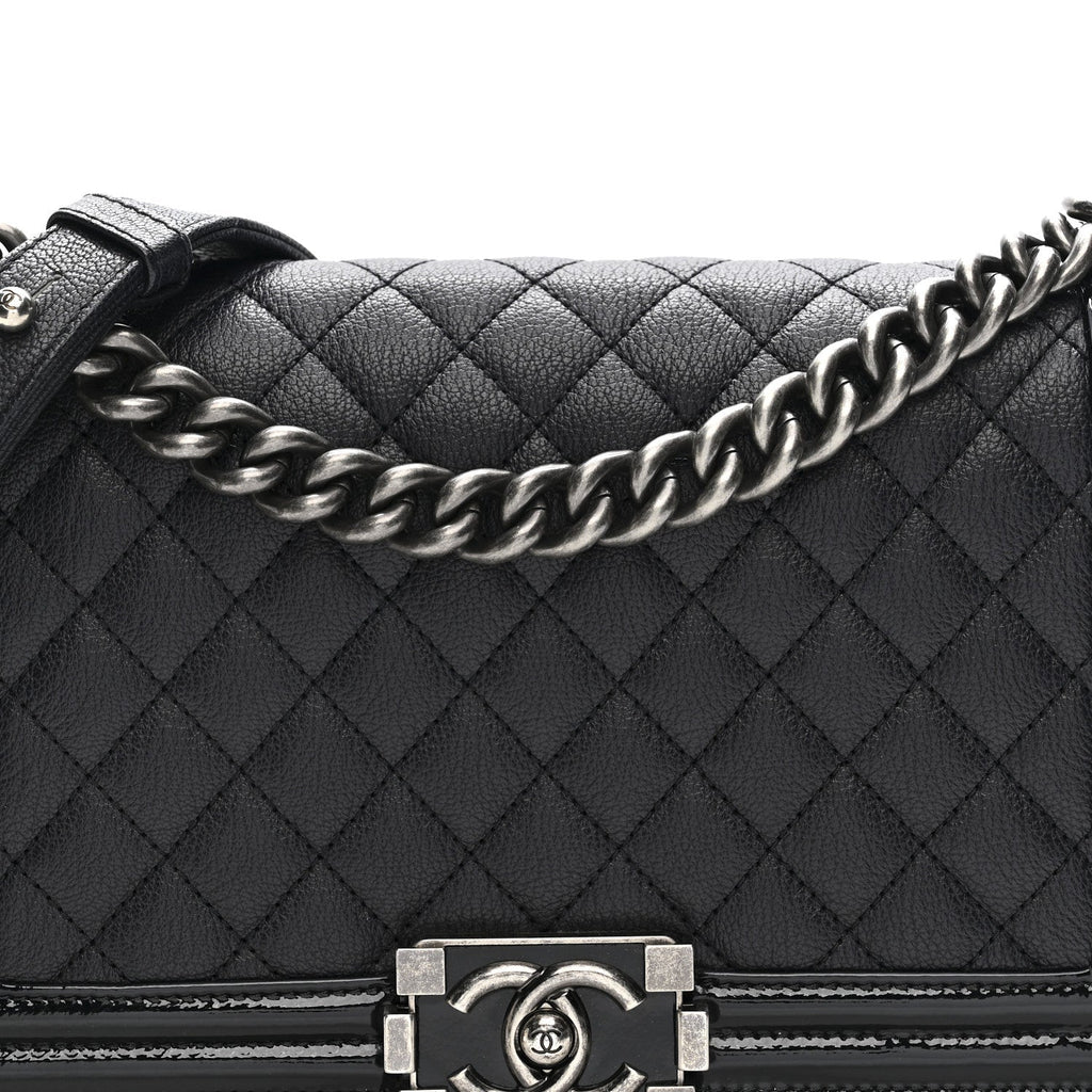 Goatskin Quilted Patent Medium Duo Boy Flap Dark Blue