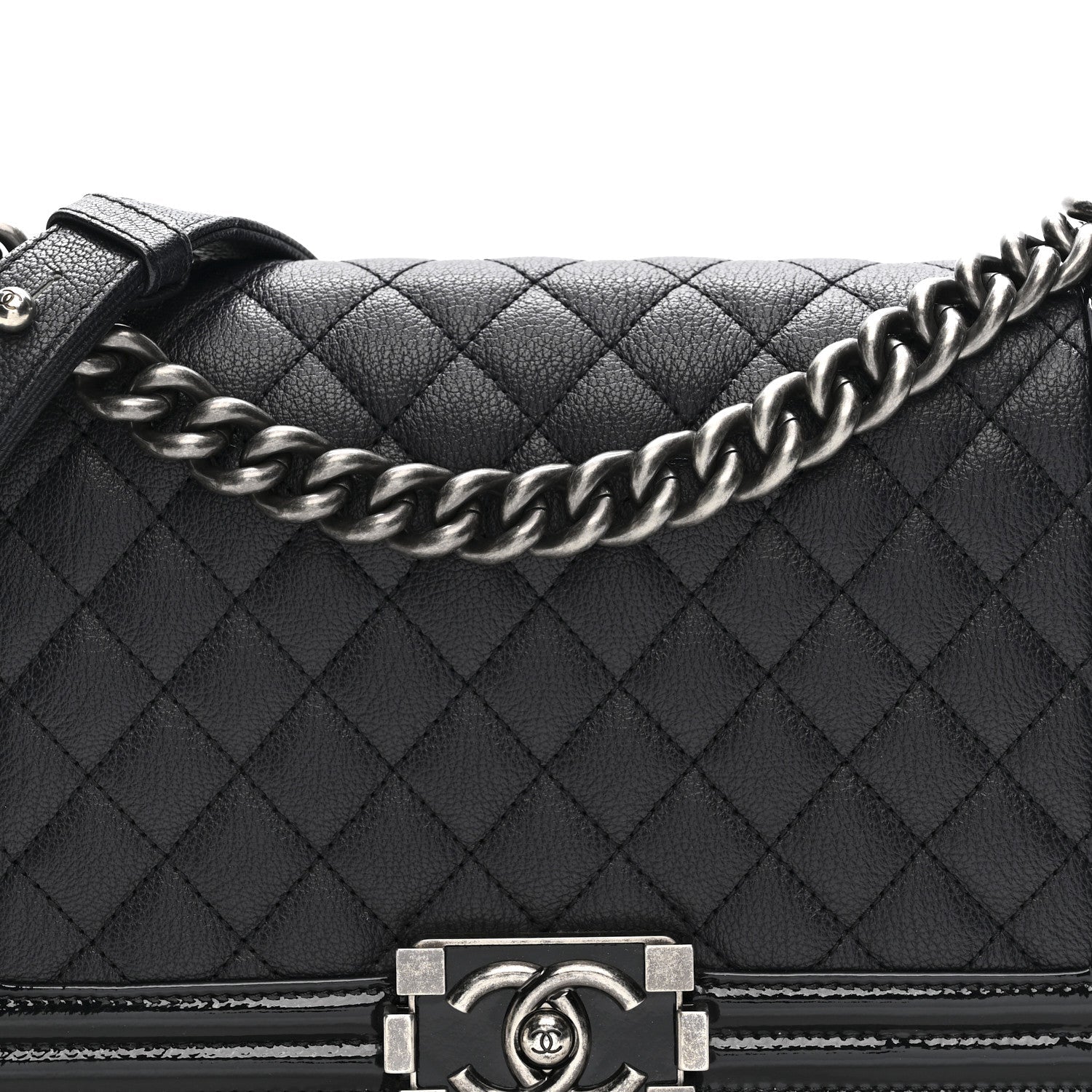 Goatskin Quilted Patent Medium Duo Boy Flap Dark Blue