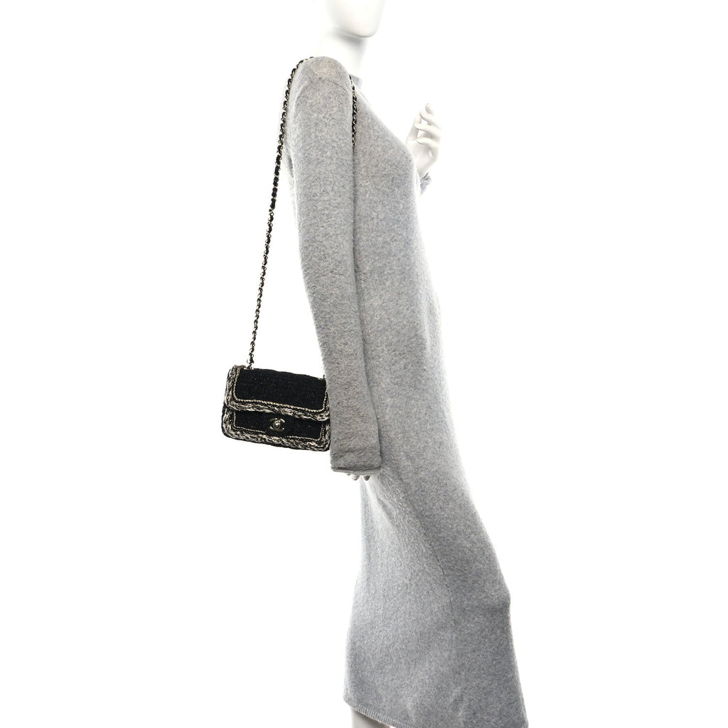 Tweed Braided Mini Rectangular Flap Black