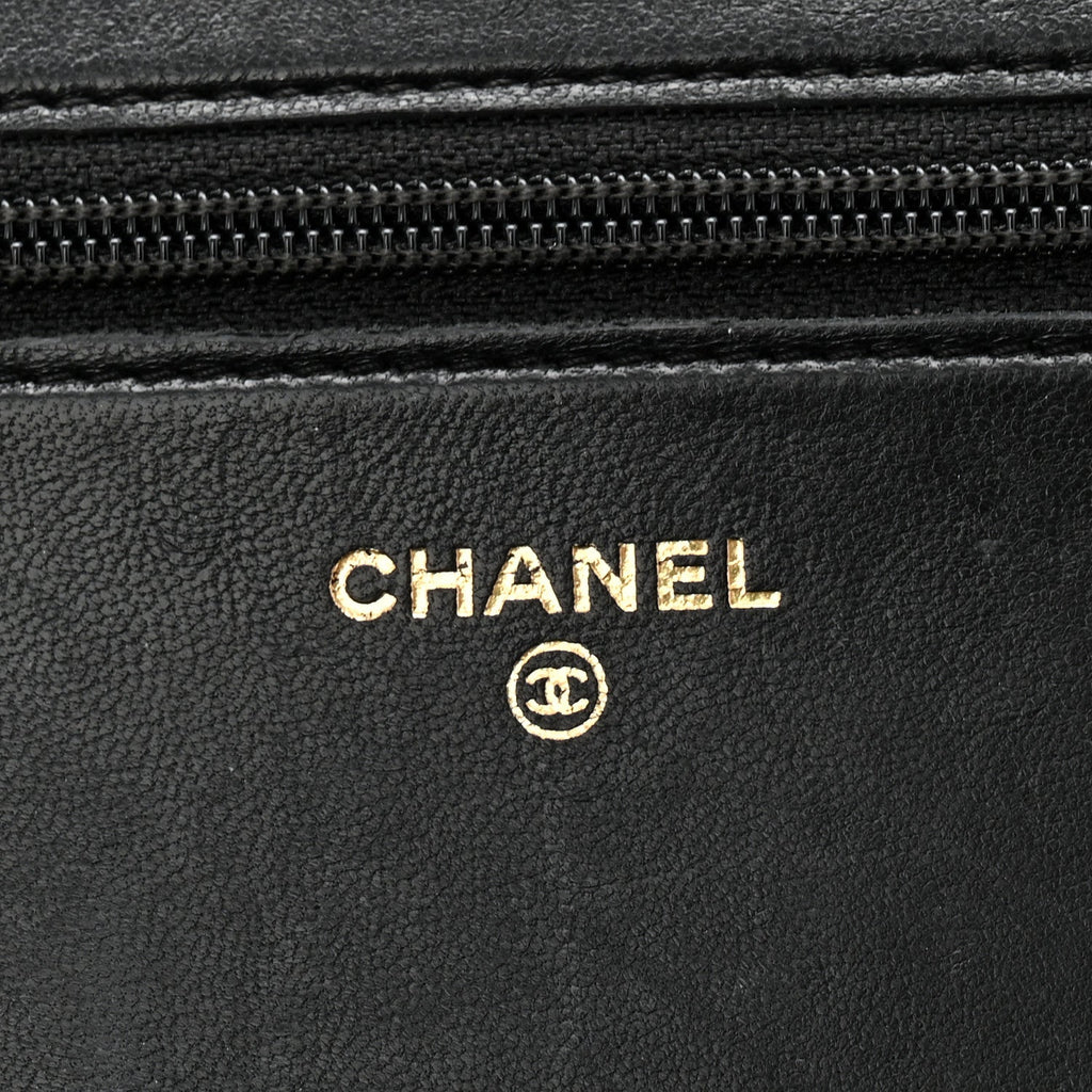Lambskin Chevron Boy Wallet On Chain WOC Black