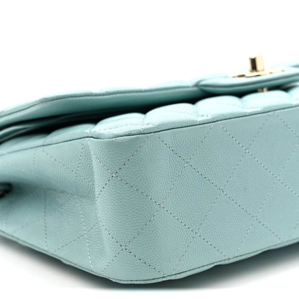 Caviar Quilted Medium Double Flap Light Blue