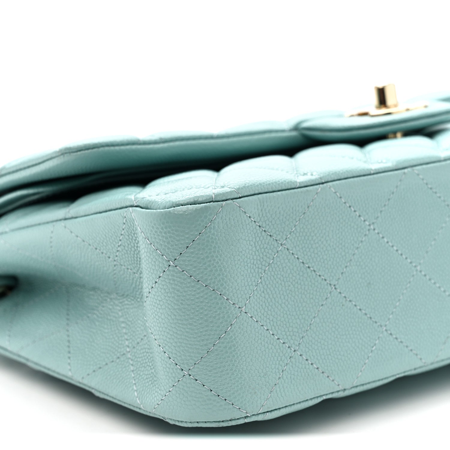 Caviar Quilted Medium Double Flap Light Blue