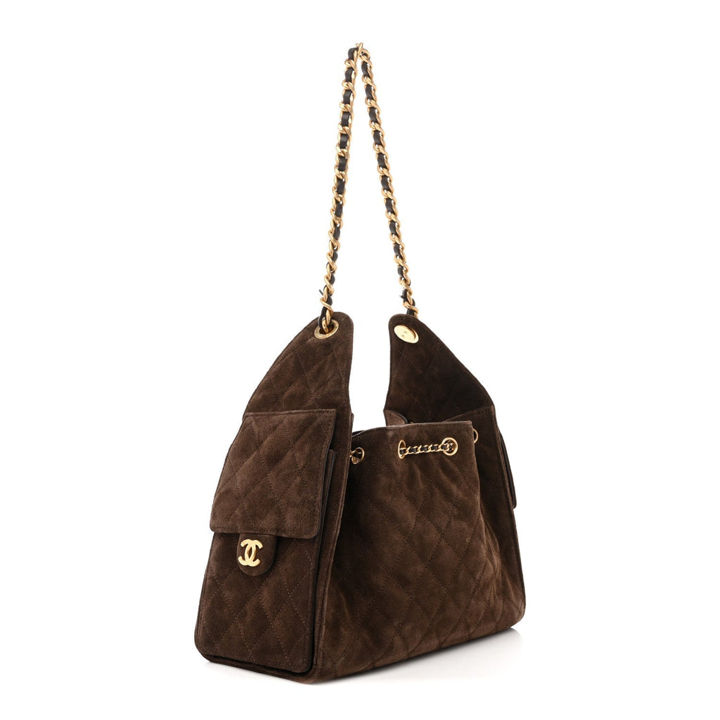 Suede Quilted Small Chanel 25 Handbag Dark Brown