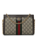 GG Supreme Monogram Web Small Ophidia Chain Shoulder Bag Brown