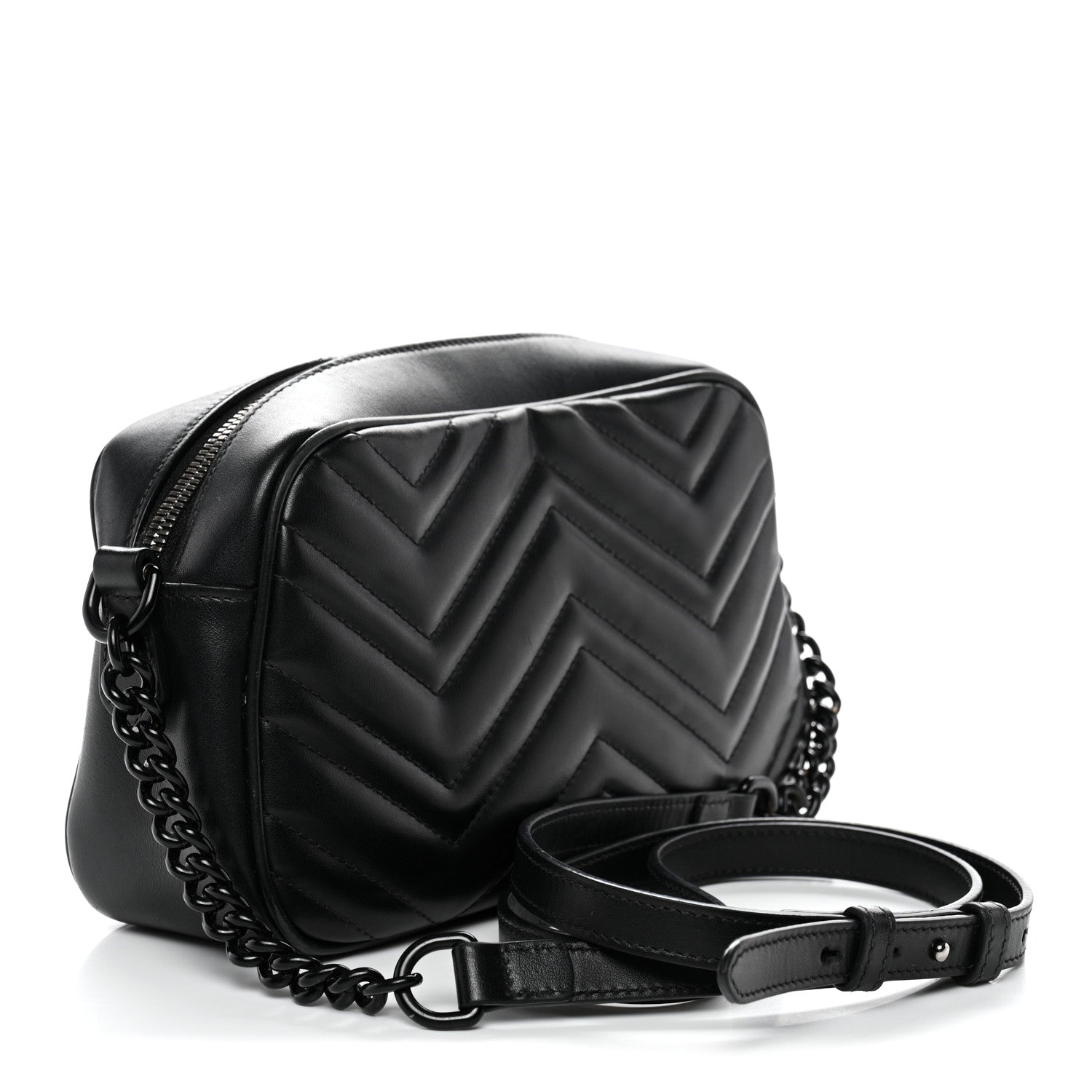 Calfskin Matelasse Monochrome Small GG Marmont Chain Shoulder Bag Black