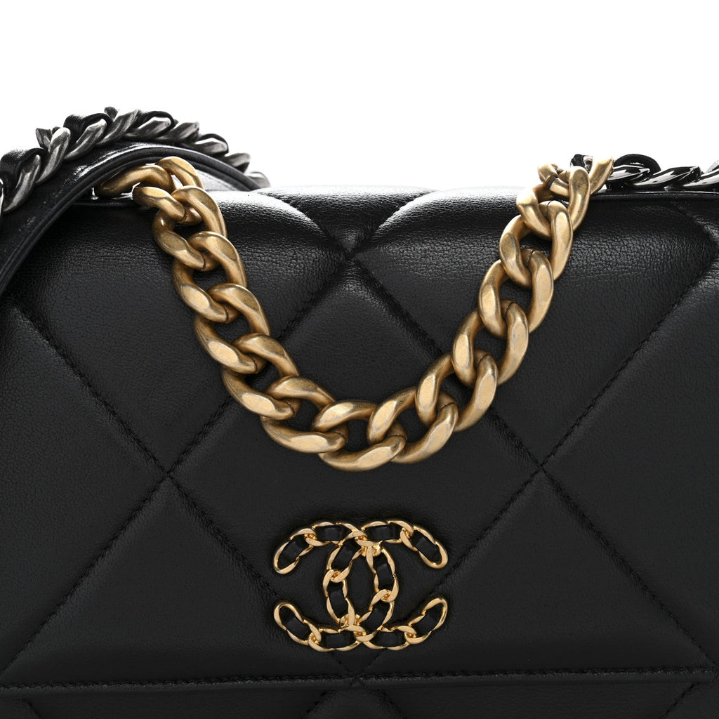 Lambskin Quilted Chanel 19 Wallet On Chain WOC Black