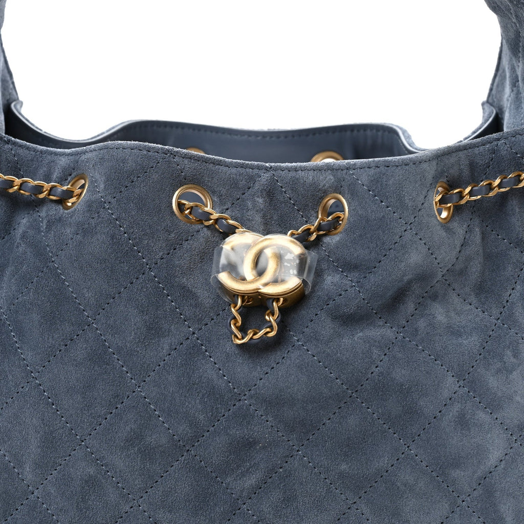 Suede Quilted Small Chanel 25 Handbag Blue