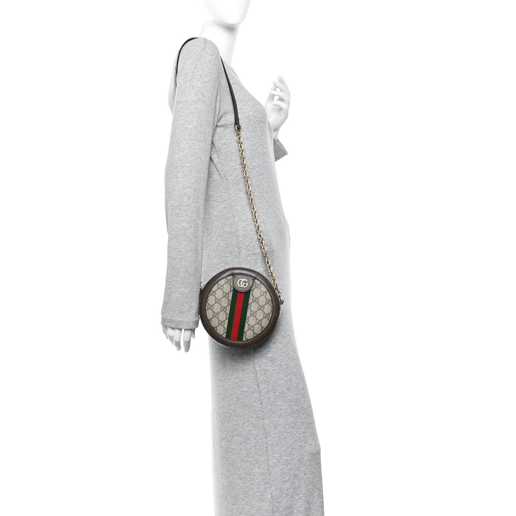 GG Supreme Monogram Web Mini Ophidia Round Shoulder Bag Brown