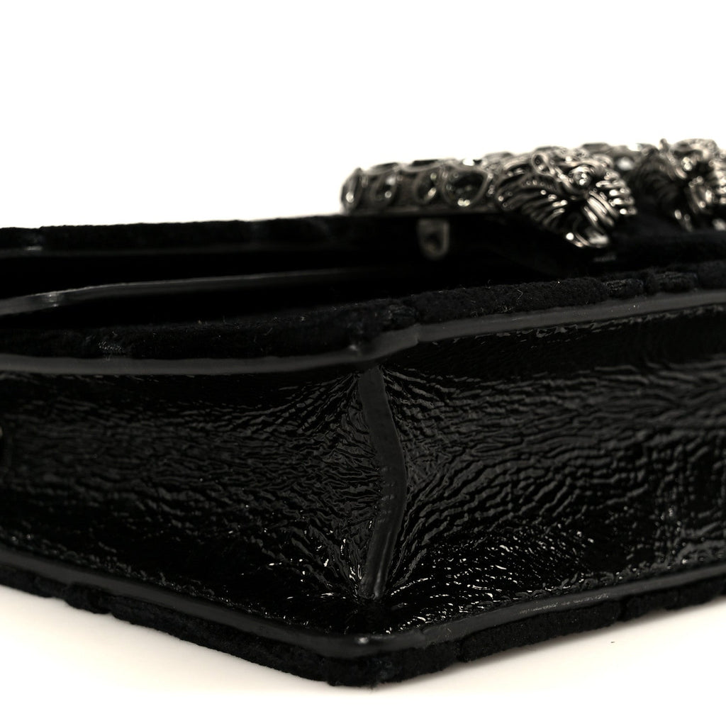 Velvet Skipper Crystal GG Monogram Super Mini Dionysus Shoulder Bag Black