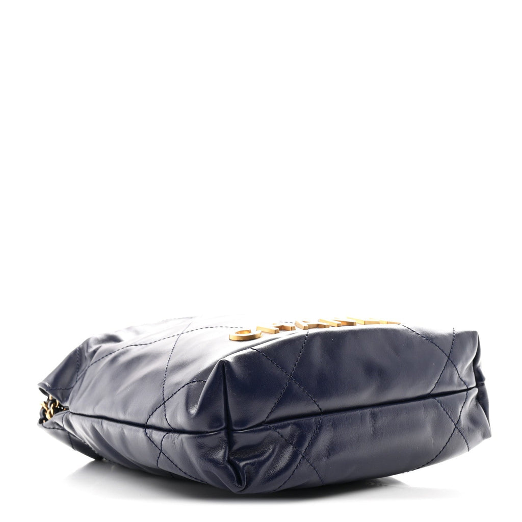 Shiny Calfskin Quilted Mini Chanel 22 Navy Blue