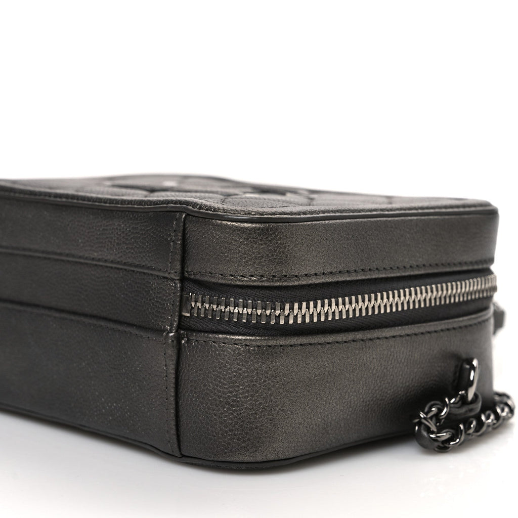 Metallic Caviar Quilted Small CC Filigree Vanity Case Dark Silver