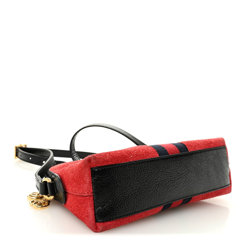 Suede Patent Web GG Small Ophidia Dome Shoulder Bag Hibiscus Red