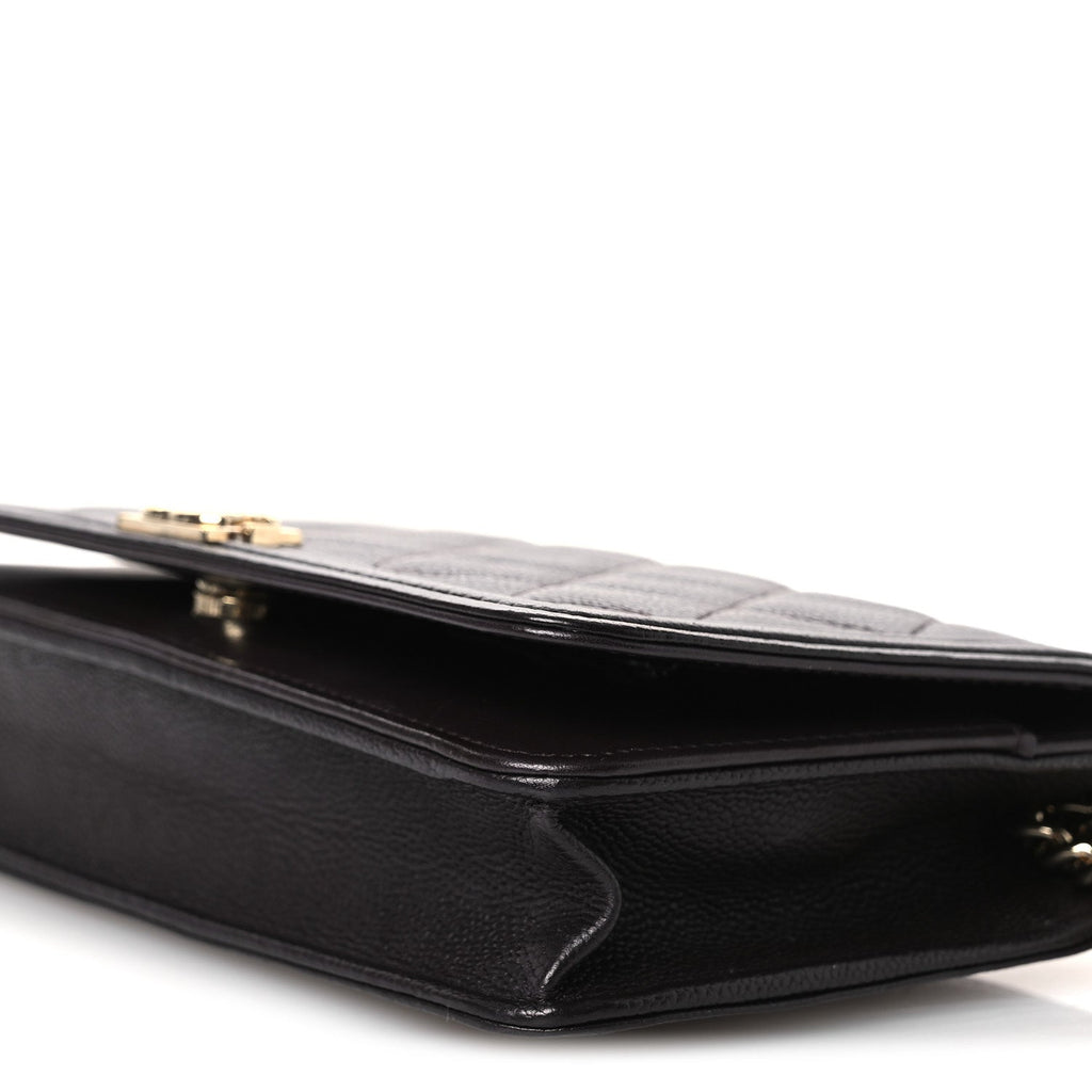 Caviar Quilted Boy Wallet On Chain WOC Dark Brown