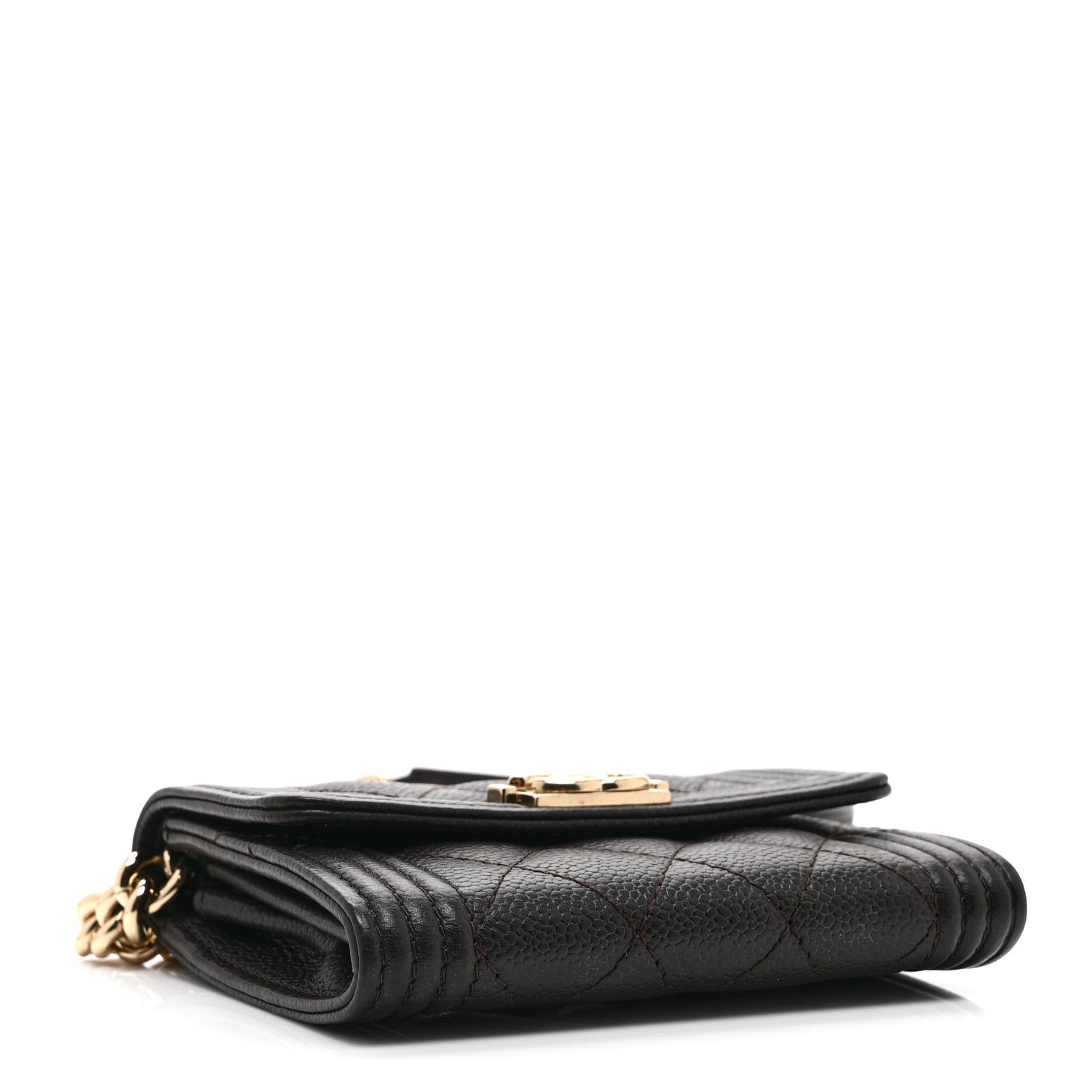 Caviar Quilted Boy Card Holder On Chain Black