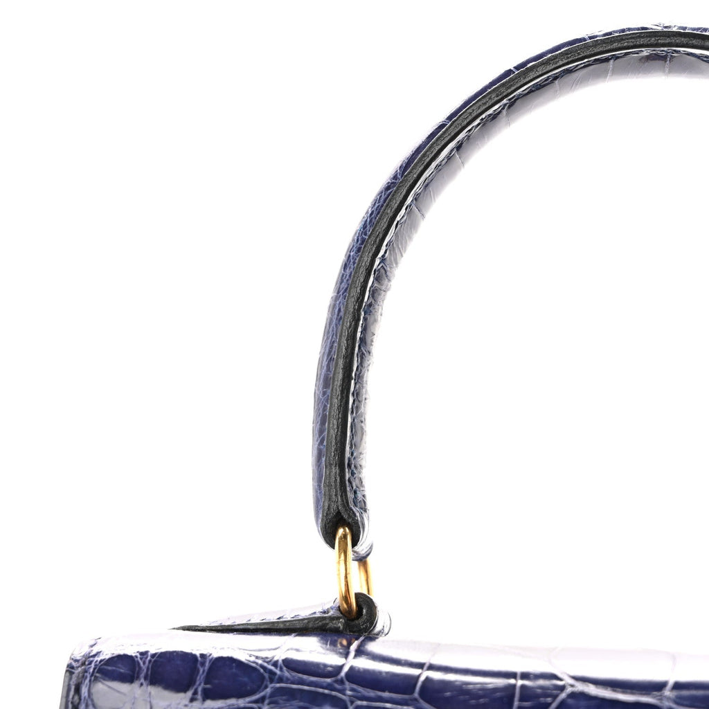 Shiny Alligator Mini Kelly Sellier 20 Bleu Roi