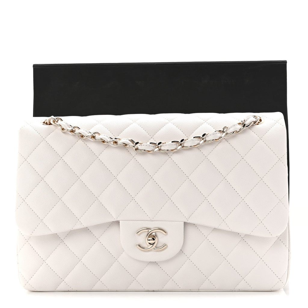 Caviar Quilted Jumbo Double Flap White
