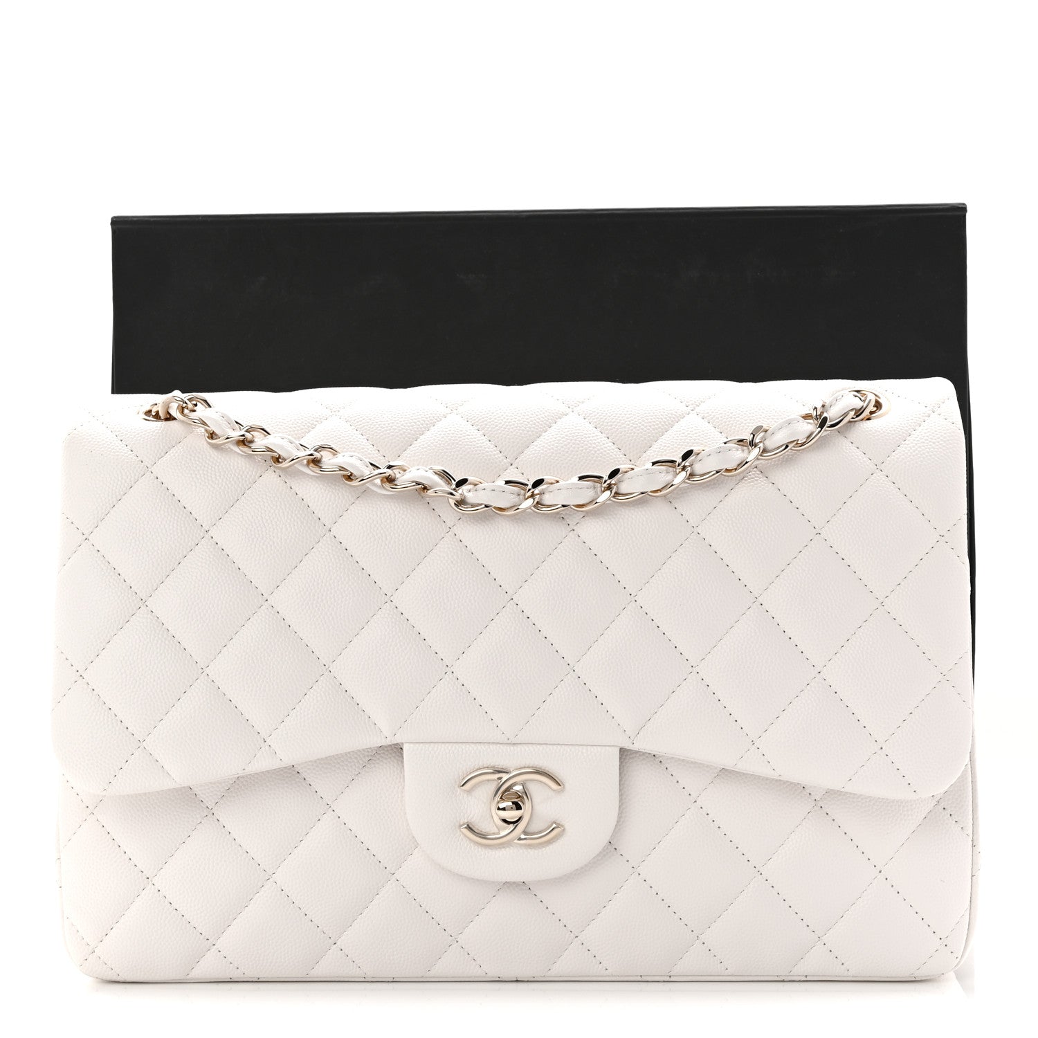 Caviar Quilted Jumbo Double Flap White