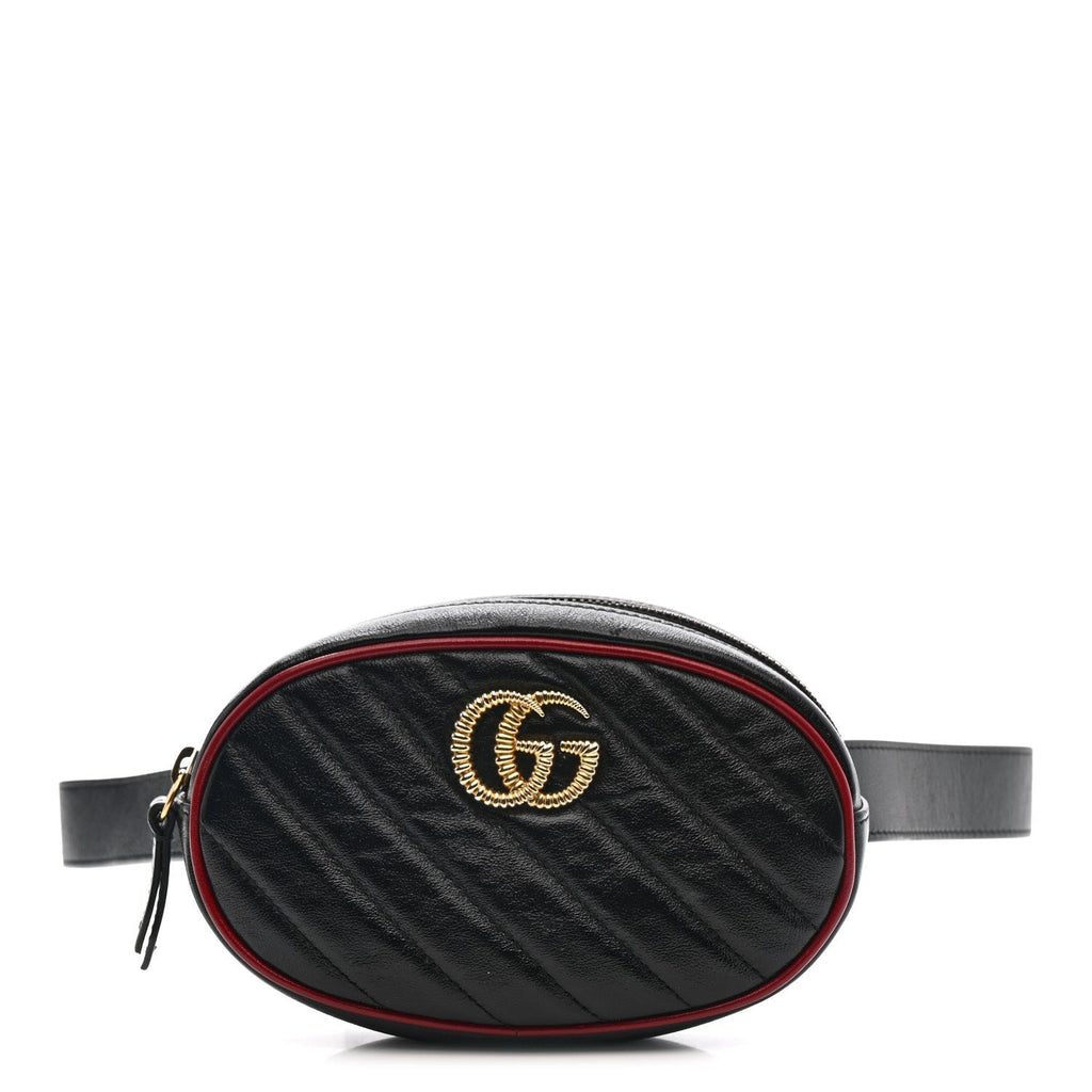 Azalea Calfskin Matelasse Diagonal Torchon GG Marmont Belt Bag 85 34 Black Romantic Cerise