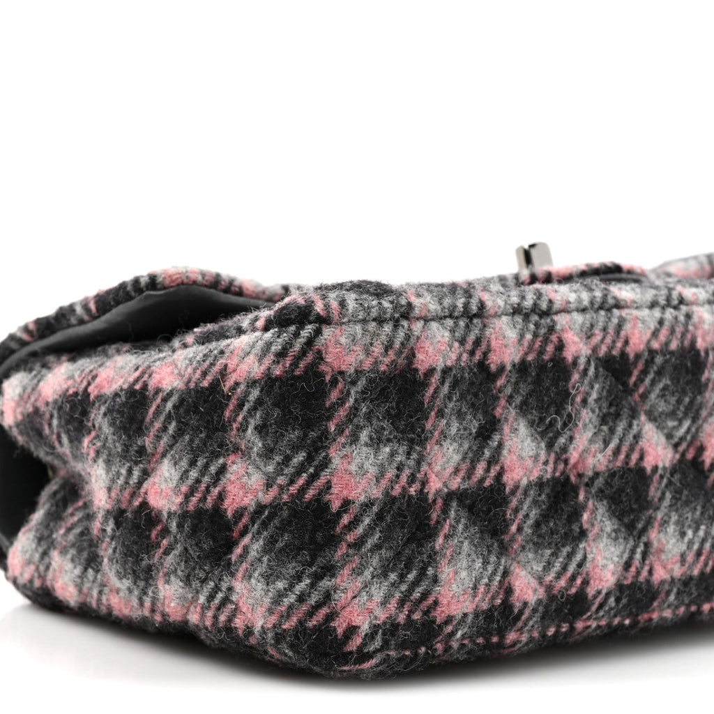 Wool Plaid Quilted Mini Rectangular Flap Pink Grey Multicolor