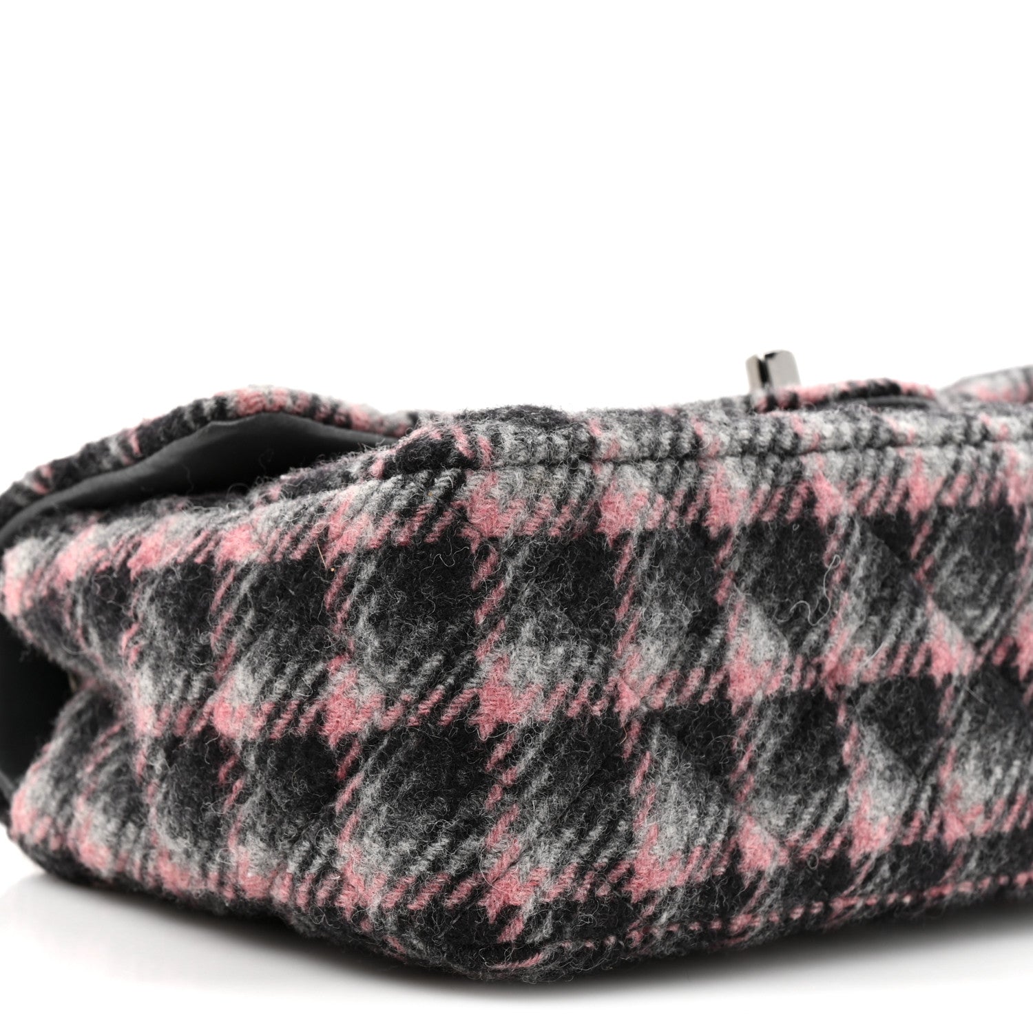 Wool Plaid Quilted Mini Rectangular Flap Pink Grey Multicolor