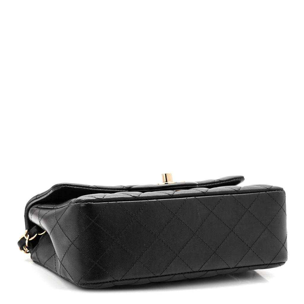 Lambskin Quilted Mini Rectangular Flap Black