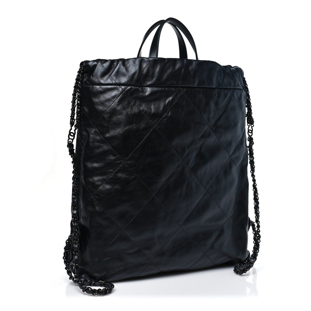 Shiny Calfskin Quilted Chanel 22 Backpack So Black