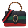 Moon Calfskin Bamboo Web Medium Dionysus Top Handle Bag Blue Emerald Hibiscus Red