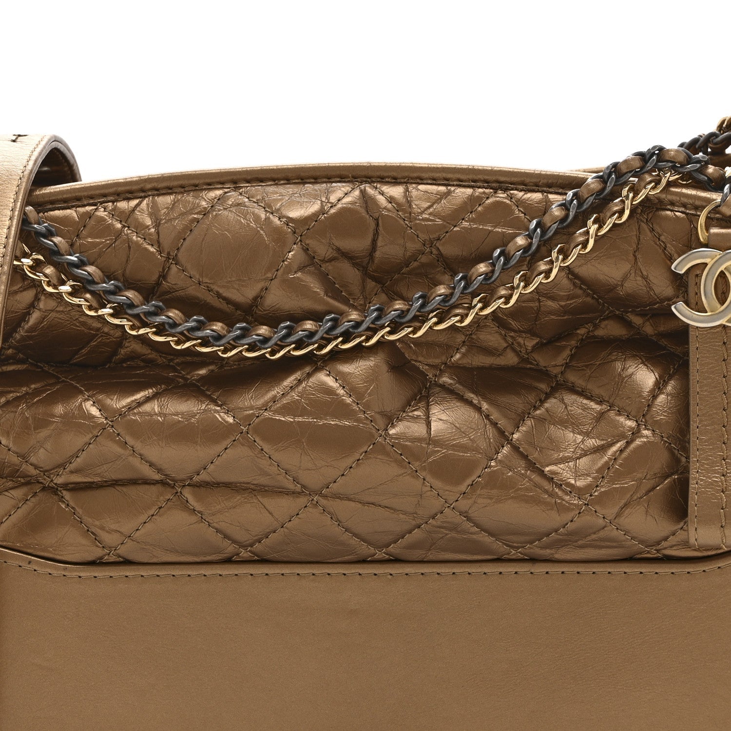 Metallic Aged Calfskin Quilted Medium Gabrielle  Bronze