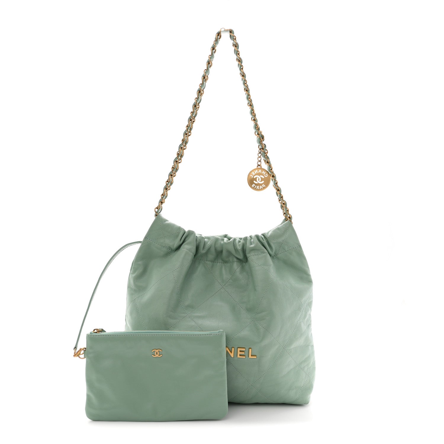 Shiny Calfskin Quilted Small Chanel 22 Light Green