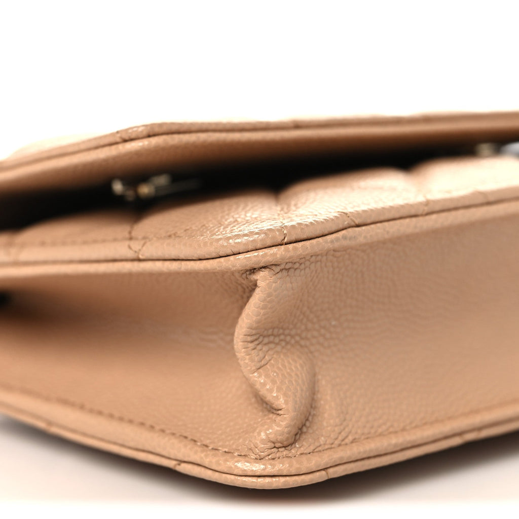 Caviar Quilted Wallet on Chain WOC Beige