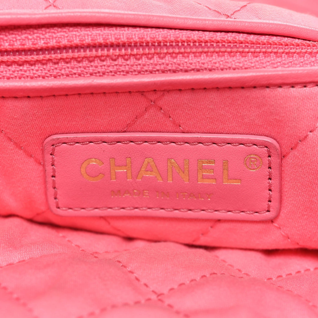 Shiny Calfskin Quilted Chanel 22 Drawstring Bag Coral Pink